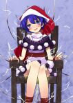  blue_hair blush bound cable capelet chair crying dizzy doremy_sweet dress drooling electricity electrocution execution hat head_tilt highres knees_together_feet_apart nightcap on_chair open_mouth pee peeing peeing_self pom_pom_(clothes) restrained ryona short_hair short_sleeves sitting sweat tears touhou trembling tsuukinkaisoku_oomiya wooden_chair 