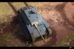  aoi_waffle black_border border caterpillar_tracks dated dirt from_above grass gun highres machine_gun military_vehicle motor_vehicle no_humans rusty_front smoke smoking_gun tank vehicle_focus weapon 