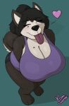 anthro big_breasts breasts canid canine canis cleavage clothed clothing domestic_dog female hair heart_symbol hi_res husky kayla_(lonnyk) lonnyk mammal nordic_sled_dog ponytail shirt solo spitz tank_top tongue tongue_out topwear