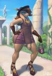 anthro balls biped bovid brown_body brown_hair caprine clothed clothing crossdressing footwear fur genitals girly goat hair hat headgear headwear hi_res high_heels jakethegoat jewelry male mammal necklace no_underwear penis solo thick_thighs