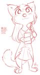  2017 alec8ter alternate_species anthro barefoot clothed clothing crossover disney fan_character female furrification mammal monochrome red_and_white red_panda simple_background smile solo standing stylus tablet white_background zootopia 