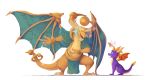  anthro arthropod claws clothed clothing dragon dragonfly facial_hair fangs feral group hi_res insect lowergold lowerkuo male open_mouth open_smile simple_background smile spyro spyro_reignited_trilogy spyro_the_dragon video_games white_background 