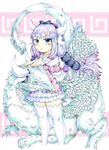  bad_id bad_pixiv_id bangs beads blue_eyes capelet commentary_request dragon dragon_girl dual_persona gradient_hair hair_beads hair_ornament hairband highres horns kanna_kamui kanna_kamui_(dragon)_(maidragon) kobayashi-san_chi_no_maidragon lavender_hair long_hair multicolored_hair siromaru solo tail thighhighs twintails white_legwear 