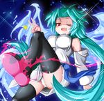  bare_shoulders blue_hair detached_sleeves dress duel_monster effect_veiler green_hair highres long_hair panties red_eyes skirt solo spirit-edge star thighhighs twintails underwear wings yuu-gi-ou yuu-gi-ou_5d's 