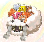  alternate_color animal_focus black_eyes bright_pupils colored_sclera commentary_request fish highres kuzuno_ha pokemon pokemon_(creature) rainbow sheep shiny_and_normal shiny_pokemon signature tatsugiri tatsugiri_(curly) tatsugiri_(droopy) tatsugiri_(stretchy) white_pupils wooloo yellow_sclera 