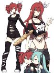  >_< 2girls :/ absurdres alternate_costume alternate_hairstyle aqua_hair arm_tattoo baguette black_choker black_leg_warmers black_shirt bread breasts choker cigarette commentary cropped_shirt drill_hair expressionless food from_side furrowed_brow grey_skirt hair_down hair_ribbon hatsune_miku headphones highleg highleg_panties highres holding holding_bread holding_cigarette holding_food kasane_teto kasane_teto_(sv) kasane_teto_(utau) kekel kiss kissing_cheek leg_warmers lowleg lowleg_skirt medium_breasts multiple_girls multiple_views navel off-shoulder_shirt off_shoulder panties panty_straps parted_lips red_hair ribbon shirt shoes simple_background skindentation skirt skull_print sleeveless sleeveless_shirt standing synthesizer_v tattoo thigh_strap torn_clothes torn_shirt twin_drills twintails underwear utau vocaloid white_background white_ribbon white_shoes wing_collar yuri 