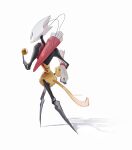  1girl antennae arthropod_girl artist_name bag ben-day_dots black_eyes commentary from_side full_body hashtag-only_commentary highres hightguy hollow_knight hollow_knight:_silksong red_bag screentones scroll shadow shakra_(hollow_knight) shoulder_bag solo walking white_background 