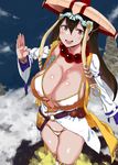  :d bikini breasts cleavage covered_nipples fate/grand_order fate_(series) go-m hat highres jewelry large_breasts looking_at_viewer necklace open_mouth smile solo swimsuit teeth white_bikini xuanzang_(fate/grand_order) 