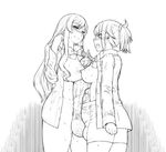  2girls artist_request autopaizuri blush bottomless breasts futanari gundam gundam_build_fighters gundam_build_fighters_try hoshino_fumina huge_penis kamiki_mirai large_breasts monochrome multiple_girls paizuri penis ponytail precum sweat testicles 