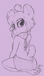  2017 ahoge alec8ter anthro ass_cleavage barefoot bear butt clothed clothing female ken_ashcorp kenny_(kenashcorp) kneeling looking_at_viewer looking_back mammal monochrome panda purple_background rear_view simple_background solo virgin_killer_sweater 