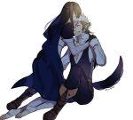  1boy 1girl alternate_hair_color alternate_hairstyle animal_ears aristocratic_clothes black_hair couple female_corrin_(fire_emblem) fire_emblem fire_emblem_fates hetero keaton_(fire_emblem) kisaragireki long_hair mullet multicolored_hair pectoral_cleavage pectorals red_eyes tail two-tone_hair white_hair wolf_boy wolf_ears wolf_tail 
