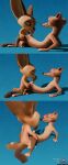  3_toes 4_fingers absurd_res anal anal_penetration anthro balls barely_visible_balls barely_visible_genitalia big_ears black_nose blender_(artwork) blue_background brown_body brown_fur canid canine countershading digital_media_(artwork) disney duke_weaselton duo english_text erection eyes_closed feet fennec_fox fingers finnick_(zootopia) fox fur genitals hands_on_legs hands_on_thighs hi_res licking long_body lying male male/male mammal multiple_angles mustelid musteline nude oral penetration penile penis penis_lick pink_penis rasterraccoon sex simple_background size_difference smaller_male smile standing tan_body tan_fur text toes tongue true_fox true_musteline watermark weasel zootopia 