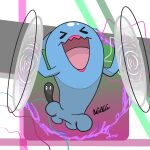  >_< closed_eyes commentary_request full_body highres mirror_coat_(pokemon) ngagg no_humans open_mouth pink_lips pokemon pokemon_(creature) pokemon_focus pokemon_move signature smile solo wobbuffet 