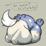 1:1 abdominal_bulge absurd_res arkailart body_in_mouth body_inside_body duo generation_3_pokemon generation_7_pokemon hi_res lycanroc nintendo oral_vore pokemon pokemon_(species) prey_outline size_difference slurping_tail smaller_pred spheal vore