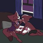  anthro bed bottomless canine clothed clothing dipstick_tail disney duo eyes_closed female fox half-closed_eyes hand_on_chin imminent_kiss male mammal mother mother_and_son mrs_wilde multicolored_tail nick_wilde parent partially_clothed pillow sitting son topless visiti window zootopia 