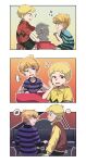  2boys age_progression blonde_hair bust_(sculpture) charlie_brown dog_sees_god highres instrument layered_sleeves male_focus mini_piano multiple_boys music peanuts_(comic) piano playing_instrument playing_piano schroeder_(peanuts) shirt short_hair striped_clothes striped_shirt ximsol182 yaoi 