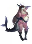  anthro belly big_belly clothed clothing female fish hair kardie long_hair looking_at_viewer marine pregnant shark smile solo standing teeth 