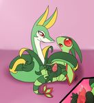  2017 ambiguous_gender blush coiling dragon english_text eyes_closed flygon green_scales green_skin male male/ambiguous nintendo open_mouth penis pok&eacute;mon precum purple_background red_eyes reptile scales scalie serperior sex shikaro signature simple_background slit_pupils snake tail_sex tailjob text video_games white_scales wings yellow_scales 