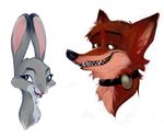  amber_eyes anthro blue_eyes buckteeth canine collar dipstick_ears disney duo female fox fur grey_fur headshot_portrait hi_res judy_hopps lagomorph male mammal nick_wilde nicolaswildes_(artist) orange_fur portrait rabbit sharp_teeth shock_collar simple_background smile teeth white_background zistopia zootopia 