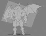  2017 abs balls bat biceps big_balls big_muscles big_penis body_hair chest_hair digital_media_(artwork) ear_piercing grey_background kazushi mammal membranous_wings monochrome muscle_legs muscular muscular_arms muscular_thighs nipple_piercing nipples pecs penis piercing pubes simple_background standing thick_neck thick_thighs uncut wings wristband 