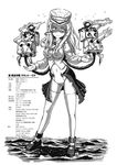  4koma ascot breasts comic erica_(naze1940) glasses glowing glowing_eyes greyscale hat highres kantai_collection la_motte-picquet_(cruiser) large_breasts long_hair long_sleeves looking_at_viewer midriff monochrome navel ocean original outstretched_arms pelvic_curtain rigging shaded_face shirt shoes sidelocks smile smoke solo spread_arms standing standing_on_liquid star thighhighs tight_shirt translation_request turret 