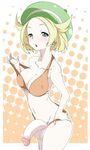  10s 1girl bel_(pokemon) bikini bikini_pull blonde_hair breasts cleavage futanari green_eyes hand_on_hip hat hips penis pokemon pokemon_(game) pokemon_bw pulled_by_self short_hair solo swimsuit swimsuit_pull testicles 