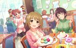  ankle_boots artist_request bangs blush boots breasts brown_eyes brown_hair cardigan cleavage closed_eyes collarbone cup doughnut drink drinking_glass eating eyelashes faceless flower food fruit hair_flower hair_ornament idolmaster idolmaster_cinderella_girls idolmaster_cinderella_girls_starlight_stage jewelry large_breasts looking_at_viewer macaron mimura_kanako mirror multiple_girls necklace official_art oikawa_shizuku open_mouth pantyhose plate plump ponytail red_hair shiina_noriko short_hair sitting skirt smile sweater sweets table teacup teapot turtleneck turtleneck_sweater 