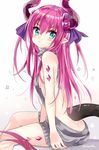  ass backless_outfit bare_back blue_eyes blush dragon_tail elizabeth_bathory_(fate) elizabeth_bathory_(fate)_(all) fate/extra fate/extra_ccc fate_(series) horns long_hair looking_at_viewer meme_attire pink_hair pointy_ears shijima_(sjmr02) solo tail virgin_killer_sweater 