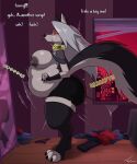 absurd_res anthro apartment areola bedroom belly big_areola big_belly big_breasts big_butt big_nipples big_tail bottomwear breasts butt canid canine canis city city_background claws clothed clothing collar cursed cursed_collar cursed_object dark_nipples demon english_text erect_nipples fart feces feces_pile female finger_claws fingerless_gloves gloves hair handwear hellaverse helluva_boss hi_res inflation long_hair looking_at_self loona_(helluva_boss) magic mammal mirror nipples overweight partially_clothed profanity reflection scat_inflation scatplay shorts side_view solo stirrup_legwear tail text toby_art toe_claws topwear wolf