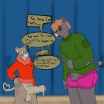 absurd_res anthro big_penis bodily_fluids duo embarrassed erection genital_fluids genitals hi_res horn huge_penis imminent_sex locker_room male male/male mammal maxiart12e3 mouse murid murine nervous penis penis_size_difference precum rhinoceros rodent size_difference small_penis