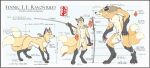 2_tails animal_genitalia balls canid canine character claws dew_claws digital_media_(artwork) digitigrade english_text fennec_(artist) fennec_(character) fox fur genitals hair hi_res jewelry lycanthropy male male/male mammal model_sheet multi_tail necklace nodachi orange_body orange_fur ponytail red_fox sheath solo tail text true_fox werecanid werecanine werecreature werefox 