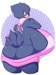  2017 animated anthro avian beak big_breasts bird black_feathers breasts busty_bird butt clothing corvid crow feathers female hi_res huge_breasts hyper hyper_breasts jaeh looking_back one_eye_closed red_eyes solo sweater 