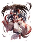  ainu_clothes animal arm_at_side arm_up bangs bird black_hair blush bow breasts brown_eyes cloak feathers fingerless_gloves floating_hair from_side full_body gloves hair_bow hair_ribbon hairband hawk highres holding irua leg_up long_hair mamahaha nakoruru palms pants parted_lips profile red_bow red_footwear ribbon samurai_spirits sash sheath sheathed shoes short_sleeves simple_background small_breasts very_long_hair weapon white_background 