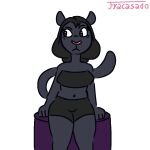 1:1 alpha_channel anthro bra breasts clothing felid female fracasado fur grey_body grey_fur hair legwear long_hair mammal medium_breasts merin_(fracasado) pantherine pink_nose purple_eyes signature solo sports_bra sticker thigh_highs uncomfortable underwear waiting