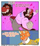absurd_res anthro beard bodily_fluids bottomwear celebration ceratopsian ceratopsid chasmosaurine chomp_(dinosaur_king) clothing comic dialogue dinosaur dinosaur_king_(series) donisette duo english_text erection facial_hair genital_fluids genitals happy heart_symbol hi_res hoodie leaking_precum male male/male marginocephalian ornithischian pants penis precum precum_string prehistoric_species reptile saurischian scalie solo sweatpants tail terry_(dinosaur_king) text theropod topwear triceratops tyrannosaurid tyrannosauroid tyrannosaurus tyrannosaurus_rex wardrobe_malfunction