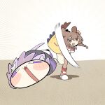  absurdres animal_ear_fluff animal_ears black_hoodie blush blush_stickers braid brown_eyes brown_hair cat_ears cat_girl cat_tail cocomayo29_(tomato) dog_ears dog_girl dog_tail dress highres hololive hood hoodie inugami_korone inugami_korone_(1st_costume) jacket long_sleeves nekomata_okayu nekomata_okayu_(1st_costume) open_mouth purple_eyes purple_hair tail throwing throwing_person twin_braids virtual_youtuber yellow_jacket 