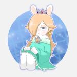 1:1 2024 amethyst_(gem) anthro bangs bent_arm black_eyebrows blonde_hair blue_outline blush clothed clothed_anthro clothed_female clothing colored crossover crown digital_drawing_(artwork) digital_media_(artwork) dress ear_piercing eyebrows female fur gem hair hair_over_eye hands_on_knees hands_on_legs hands_on_own_knees hands_on_own_legs headgear hi_res lagomorph light lighting long_ears long_hair looking_at_viewer mammal mario_bros mario_plus_rabbids_sparks_of_hope mitten_hands nintendo noseless open_mouth outline peypey_mei1925 piercing rabbid rabbid_rosalina raving_rabbids rayman_(series) shaded simple_background sitting solo star_ear_piercing tan_eyelids tan_inner_ear teal_clothing teal_dress thin_eyebrows ubisoft white_background white_body white_fur