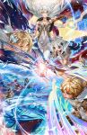  3boys 4girls abstract_background aether_(genshin_impact) ahoge angry arm_up asmoday_(genshin_impact) bare_shoulders black_fur black_hands blonde_hair blue_eyes blue_sky blunt_bangs body_markings braid breasts brother_and_sister brown_hair chinese_clothes cleavage closed_mouth cloud cloudy_sky colored_extremities colored_skin creature cube dragon dragon_boy drawing_sword dvalin_(genshin_impact) electricity english_commentary expressionless floating floating_hair flower fur_trim genshin_impact glowing glowing_sword glowing_weapon green_hair hair_between_eyes hair_floating_upwards hair_flower hair_ornament hat highres holding holding_sword holding_weapon huge_breasts human_scabbard japanese_clothes katana kimono kneeling large_breasts long_braid long_sleeves looking_at_another looking_down lumine_(genshin_impact) mitsudomoe_(shape) monster_boy multicolored_skin multiple_boys multiple_girls musou_isshin_(genshin_impact) one_eye_closed open_mouth orange_eyes outdoors paimon_(genshin_impact) powering_up purple_eyes purple_hair purple_kimono raiden_shogun reaching reaching_towards_viewer riding_dragon sharp_teeth short_hair siblings single_braid sky slashing standing star_(symbol) star_hair_ornament suit surprised sword sword_between_breasts teeth tfny tomoe_(symbol) twins two-tone_skin upper_body upper_teeth_only venti_(genshin_impact) wavy_hair weapon white_flower white_hair wide-eyed zhongli_(genshin_impact) 