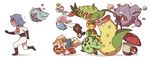  1boy amoonguss cacnea carnivine chimecho growlithe inkay kojirou_(pokemon) mareanie mime_jr. pokemon pokemon_(anime) pokemon_(creature) running smile team_rocket victreebel weezing yamask 