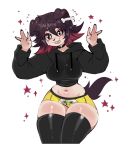 2025 absurd_res anthro bangs black_choker black_clothing black_eyebrows black_hair black_hoodie black_jewelry black_legwear black_necklace black_nose black_stockings black_topwear blep blue_eyes blush bone_hair_accessory bone_hairclip bottomwear brown_claws canid canine canis choker claws clothing colored cropped_hoodie digital_drawing_(artwork) digital_media_(artwork) domestic_dog eyebrows eyelashes female floppy_ears fredek666 fur hair hi_res hoodie jewelry legwear long_eyelashes looking_at_viewer mammal medium_hair multicolored_hair navel necklace pink_blush pink_tongue red_hair shaded shorts simple_background small_waist smile smiling_at_viewer solo stockings tail tan_body tan_fur thick_thighs tongue tongue_out topwear two_tone_hair white_background