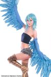  1girl cosplay harpy midriff monster_girl monster_musume_no_iru_nichijou navel papi_(monster_musume) photo shorts smile solo standing stomach wings 