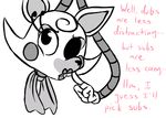  2015 animatronic anthro canine dialogue english_text exposed_endoskeleton female five_nights_at_freddy&#039;s five_nights_at_freddy&#039;s_2 fox inkyfrog lipstick machine makeup mammal mangle_(fnaf) restricted_palette robot simple_background solo text video_games white_background 