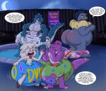 absurd_res animate_inanimate anthro big_diaper body_hair bovid butt_hair caprine clean_diaper clothed clothing dialogue diaper dinosaur erection erection_in_diaper fence giggle group hand_holding hi_res huge_diaper huge_filesize inflatable inflatable_diaper living_inflatable male mammal moon pattern_diaper pool_toy prehistoric_species reptile ruggard saurischian scalie sheep skipper_(zoran) smallfryspy smile speech_bubble swimming_pool text theropod tyrannosaurid tyrannosauroid tyrannosaurus tyrannosaurus_rex water wearing_diaper zoran