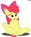  2017 absurd_res an-tonio anus apple_bloom_(mlp) clitoris cub dock earth_pony equine female friendship_is_magic hair hair_bow hair_ribbon hi_res hooves horse mammal my_little_pony open_mouth pony pussy red_hair ribbons simple_background solo spread_legs spreading underhoof white_background young 