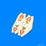  animal blue_background commentary_request food fruit fruit_sandwich hamster in_food kiwi_(fruit) kiwi_slice no_humans orange_(fruit) orange_slice original sandwich signature simple_background strawberry strawberry_slice upiupisyo whipped_cream 