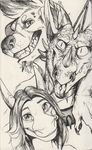 ambiguous_gender anthro canine dog dragon group hair looking_at_viewer mammal monochrome rottweiler selfie smile thecrazydragon tongue tongue_out traditional_media_(artwork) 