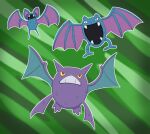  abstract_background absurdres andgay crobat evolutionary_line fangs golbat green_background highres no_humans open_mouth outline pokemon pokemon_(creature) white_outline zubat 