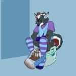 1:1 4_toes anthro big_diaper blue_clothing blue_footwear blue_shirt blue_socks blue_topwear canid canine canis clothed clothing collar diaper digitigrade feces feet footwear fur green_eyes grey_body grey_fur hair hi_res huge_diaper hyper hyper_diaper lyonel_(lyonelhy) male mammal open_diaper pantsless pooping potty purple_clothing purple_collar purple_footwear purple_shirt purple_socks purple_topwear raised_tail red_body red_fur red_hair red_spots shirt simple_background sitting socks soiled_diaper solo spots stained_diaper stinkybuns tail toes topwear unclean_diaper used_diaper white_body white_fur white_hair wolf