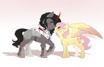  armor black_hair blue_eyes cutie_mark duo equine evehly female feral fluttershy_(mlp) friendship_is_magic fur grey_fur hair hooves horn king_sombra_(mlp) male mammal my_little_pony pegasus pink_hair red_eyes simple_background smile unicorn white_background wings yellow_fur 