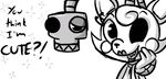  2015 2_heads animatronic anthro black_and_white canine dialogue english_text exposed_endoskeleton female five_nights_at_freddy&#039;s five_nights_at_freddy&#039;s_2 fox inkyfrog lipstick looking_at_viewer machine makeup mammal mangle_(fnaf) monochrome multi_head open_mouth open_smile robot simple_background smile solo talking_to_viewer text video_games white_background 